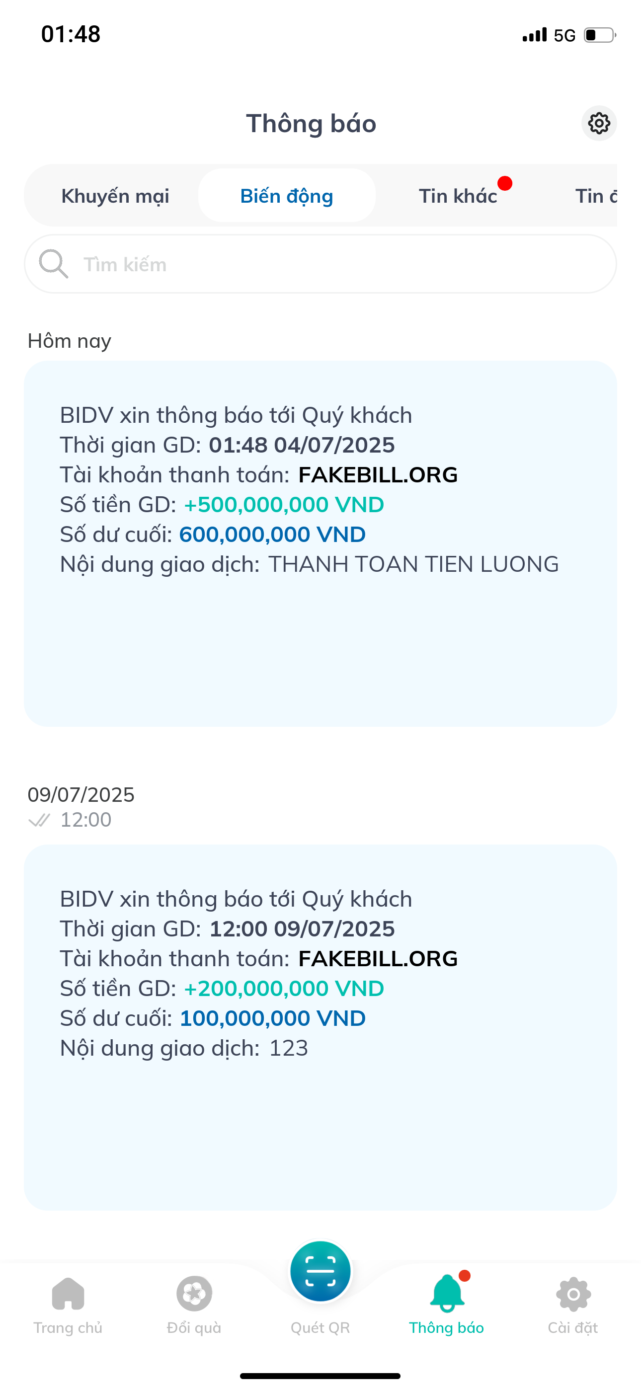 Fake Bill MB Bank